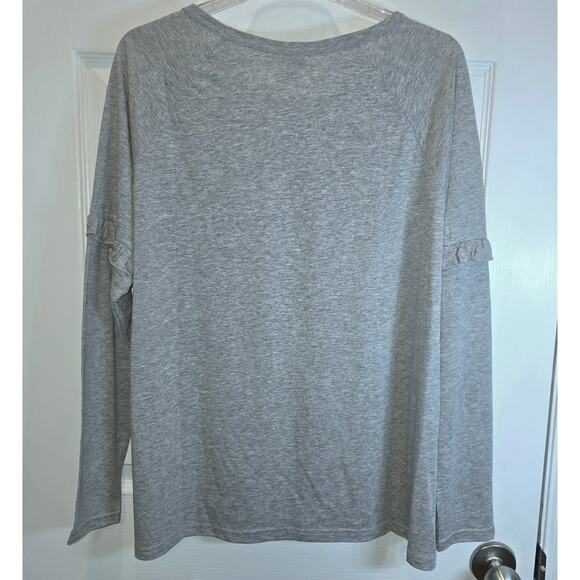 Sundance Camden Joy Tee Long Sleeve Ruffle Sleeve Top Sz XL Gray Raglan Sleeves - Picture 4 of 12